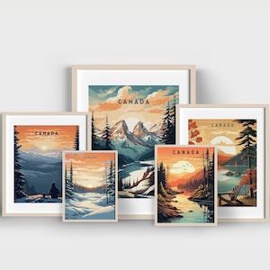 Póster de viaje de Canadá, póster de Canadá, impresión de Canadá, póster de viaje imprimible de Canadá, arte de las montañas de Canadá, póster retro de Canadá