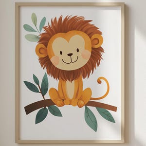 Lion Wall Art, Safari Nursery Animal Poster, Kids Playroom Decor, Jungle Lion Illustration, Gift for Babyshower, Lion Wall Art Nursery