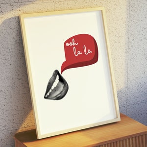 Ooh La La Lips Print, Funny Red Speech Bubble Art, Trendy Halftone Pop Art, Cheeky Bathroom Wall Decor