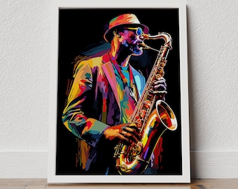 Retro Saxophone Poster - Retro Music Decor, Jazz Poster, Saxophone illustration, jazz music, Jazz player poster, Jazz Artistry, Music art