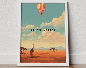 Affiche d'Afrique du Sud, parc national Kruger, art animalier safari, safari en Afrique du Sud, impression de voyage en Afrique, affiche vintage d'Afrique du Sud