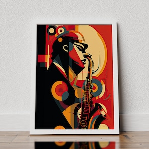 Saxophone Poster, Jazz Player Poster, Retro music poster, Blues music poster, saxophone player art, saxophone wall art, jazz poster, digital