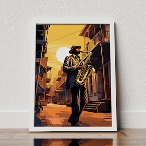 Vintage Saxophone Poster - Retro Music Decor, Jazz Poster, Jazz Artist, New Orleans Poster, Jazz Musician Poster, Street Musician Poster