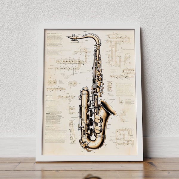 Vintage Saxophon Poster - Retro Musik Dekor, Jazz Poster, Saxophon Illustration, Jazz Musik, digitaler Download, Kunstplakat, Saxoplakat