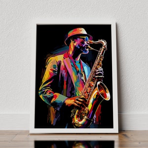 Retro Saxophone Poster - Retro Music Decor, Jazz Poster, Saxophone illustration, jazz music, Jazz player poster, Jazz Artistry, Music art