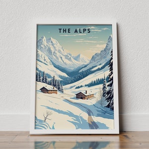Alps Travel Print, Alps Poster, Wall Art, Austria Vintage Poster, Travel Poster, Europe Poster,Bavarian Alps, France Travel Poster,Les Alpes