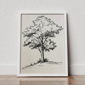Vintage Tree sketch, Nature print, drawing Tree, Neutral Wall Art, Antique Drawing of Tree,Antique Rustic Tree Sketch Art,Artwork Tree Print