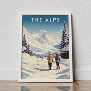 Impresión de viaje de los Alpes, póster de los Alpes, arte de pared, póster vintage de Austria, póster de viaje, póster de Europa, Alpes bávaros, póster de viaje de Francia, Les Alpes
