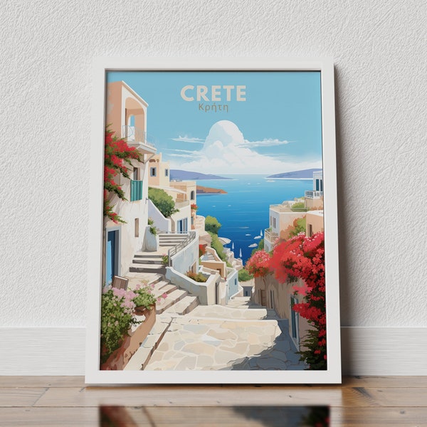 Crete Poster, Griechenland Poster, Crete Wandkunst, Griechenland Poster blau, Illustration, Griechenland Bilder für College Mädchen, Reisegeschenke, Digital