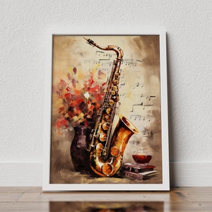 Póster de saxofón vintage: decoración musical retro, póster de jazz, ilustración de saxofón, música jazz, póster abstracto, póster de otoño, póster digital
