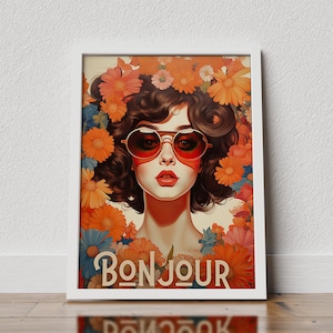 Bonjour poster, french print, retro wall art, bonjour print wall art, bonjour retro wall decor, bonjour typography print, bonjour print
