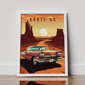 Route 66 Art Print, Route 66, Route 66 Poster, Travel Poster, Download, Retro Route 66 Poster, Arizona Poster, Retro painting, Retro decor