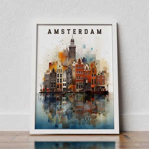 Amsterdam poster, Netherlands poster, Amsterdam Travel Retro Poster, Europe Poster, Vintage Amsterdam Print, Amsterdam Vintage Travel Poster