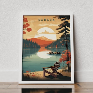 Póster de viaje a Canadá, póster de Canadá, impresión de Canadá, póster de viaje imprimible de Canadá, arte de las montañas de Canadá, póster retro de Canadá