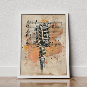Vintage Microphone Poster, Retro Music Wall Art Decor Print, Home Decor, Microphone Art, Microphone print vintage, Microphone Gift