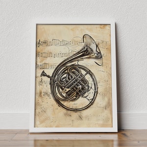 French Horn poster, French Horn player gift, French Horn instrument print,  Vintage Music Poster, Music room decor, Instrument artwork
