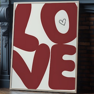 Love You Art Print, Trendy Retro Wall Art, Red Love Print, Love Poster, Love Art Print, Retro 70s Wall Decor, Love Poster, Love printable