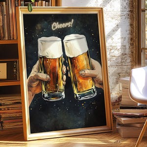 Cheers Poster Print, Vintage Bar Wall Decor, beer poster, beer wall art, alcohol poster, Drink Poster, cheers poster, bar decor, beer print