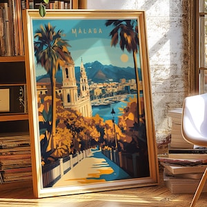 Malaga Spain Wall Art, Andalusia Watercolor Art, Malaga Gift, Spain Home Décor, Spain poster, Malaga Spain Travel Poster,Malaga Illustration
