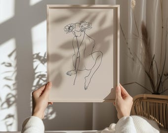 Minimalist Line Art Woman Print, Abstract Female Body Drawing (Digital Download)