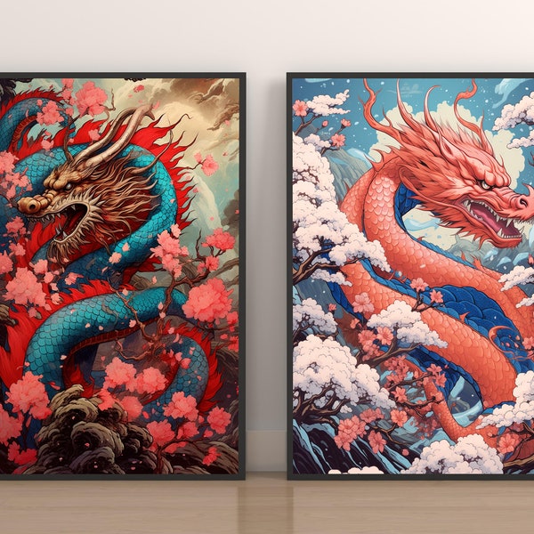 Japanese Dragon Wall Decor Etsy