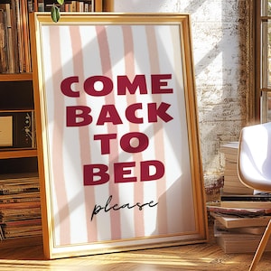 Retro Wandkunst, Kom Back ins Bett Poster, Schlafzimmer Poster, Kom Back ins Bett bitte, Typografie Poster, Lustiger Schlafdruck, zurück ins Bett