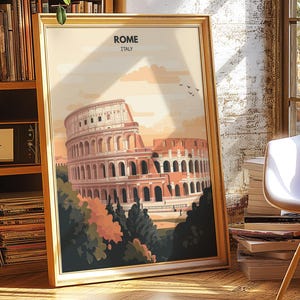 Arte mural de Roma, impresión de Roma, Italia, póster de viaje vintage, impresión de viaje tradicional de Roma (Coliseo), póster de Roma, impresión de Italia, póster de Italia