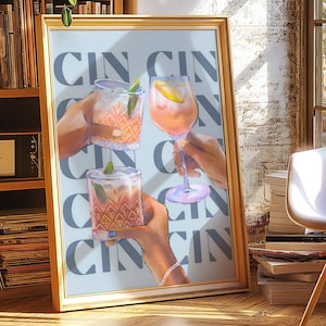 Trendy Cin Cin Poster, Cheers Print, Cocktail Print, Poster Gift, Retro Art, Kitchen Print, Cin Cin Print, Cin Cin Poster, cocktail poster