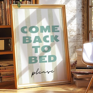 Retro Wandkunst, Kom Back ins Bett Poster, Schlafzimmer Poster, Kom Back ins Bett bitte, Typografie Poster, Lustiger Schlafdruck, zurück ins Bett