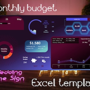 Saving money, Excel Budget, Money tracker, Dark digital planner, Excel spreadsheet, Budget spreadsheet, Monthly Budget