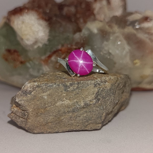 Pink Star Sapphire Ring, Pink , Lindy Star Ring, 925 Sterling Silver, 6 Rays Star Ring, Star Gemstone, Lindy Star Sapphire
