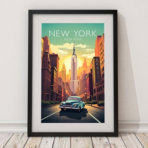 New York Travel Poster, vintage New York, United States Poster, Travel Wall Art, Retro Wall Art, Gift, Large Wall Art