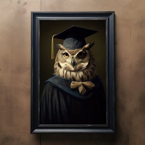 Owl Vintage Portrait, Pet Painting, Renaissance Animal Portrait, Animal Head, Human Body, Funny Bird Poster, Digital Art Print, Owl Poster,