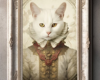 貴族風猫の肖像画：ルネサンス時代の愉快な動物アート（デジタルアート