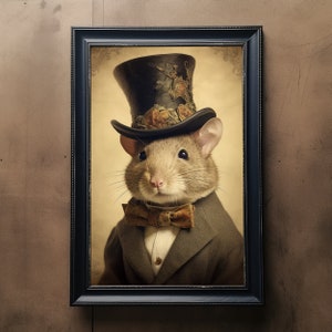 Maus Vintage Portrait, Haustier Malerei, Viktorianisches Tier Portrait, Tierkopf, Menschlicher Körper Lustige Maus Poster, Unikat Kunstdruck