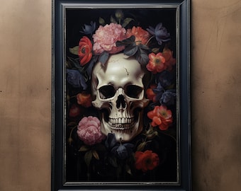 Gothic Skull and Flowers Art Print: Victorian Home Decor (Digital Download)