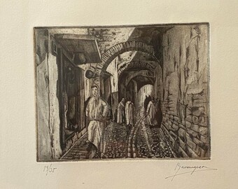 Captivating Engravings from the Heart of Morocco of Woman in Alley