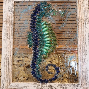 Salty Seahorse - Glass Seahorse resined and mounted on an 8 x 10 glass frame