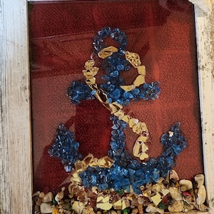 Blue Glass Nautical Anchor - Glass Anchor resined and mounted on an 8 x 10 glass frame