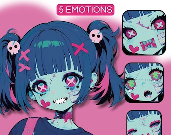 Zombie Girl PNGTuber Avatar | Chibi Model with 5 Emotions (Instant Download)