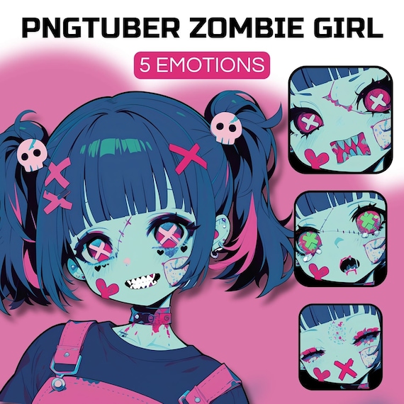 Zombie Girl PNGTuber Avatar | Chibi Model with 5 Emotions (Instant Download)