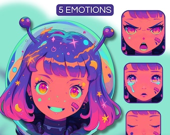 Chibi Alien Girl PNGTuber Model | 5 Emotions (Instant Download)