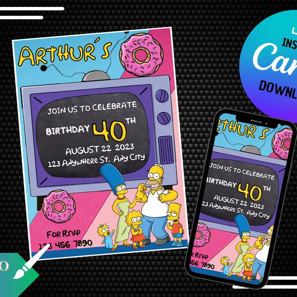 SIMPSON'S Electronic Invitation / e CARD / digital whatsapp / Digital editable in CANVA / Birthday supplies / Printable invite