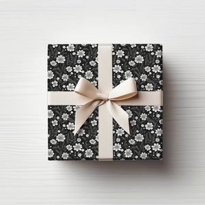 Black & White Floral Gift Wrap Floral Wrapping Paper Botanical Wrapping Paper Modern Gift Wrap 24x60 Roll image 1
