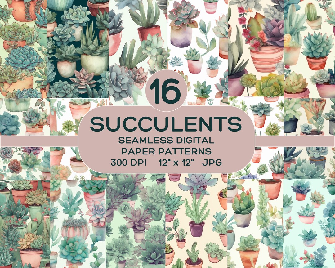 Seamless Succulent Digital Paper Digital Scrapbook Paper Cactus Paper ...