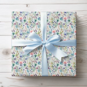 Wildflower Watercolor Wrapping Paper | Premium Quality Gift Wrap | Luxury Packaging | 2 Size Options | 2 Finishes