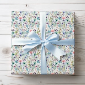 Enchanting Blue Wildflowers Wrapping Paper, Floral Gift Wrap, Wrapping Paper for Birthday, Anniversary, Bridal and Baby Showers