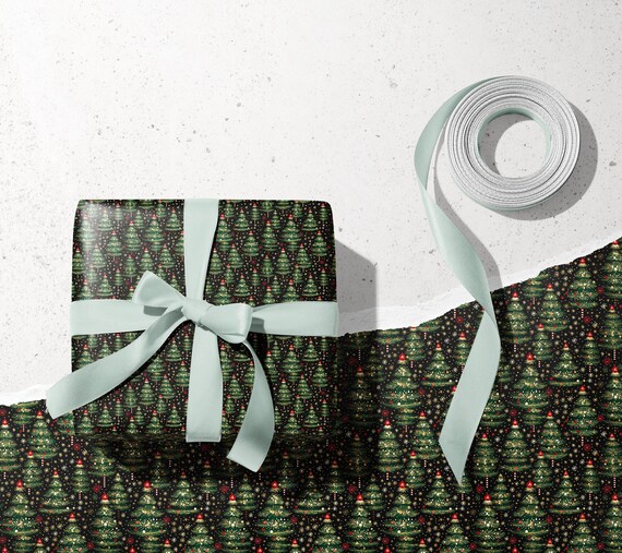 Green Christmas Tree Wrapping Paper Roll, Unique Holiday Gift Wrap