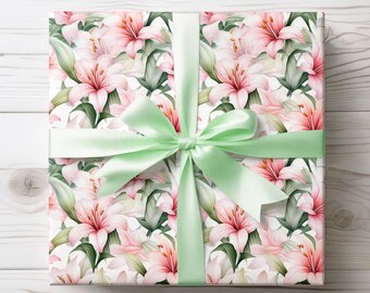 Floral Lilly Wrapping Paper | Spring Gift Wrap | Premium Wrapping Paper |  Luxury Packaging | 2 Size Options | 2 Finishes