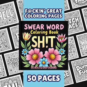 Swear Word Coloring Book for Adults Printable PDF, Funny F-Word Coloring Pages for Stress Relief, Instant Digital Download